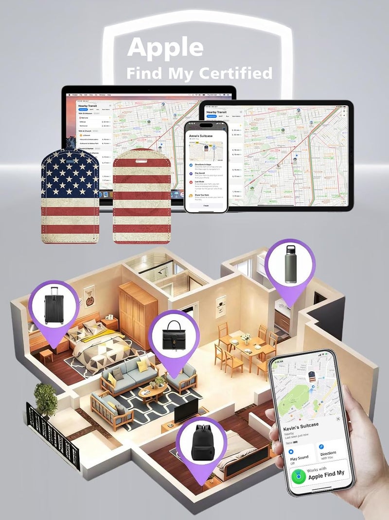 LifeChé Luggage Tags Built-in Anti-Loss Tracker, Luxury Leather Luggage Tags for Suitcase, Travel Bags, Backpacks, Travel Organizer for Lost Baggage Prevention (US Flag) - Image 3